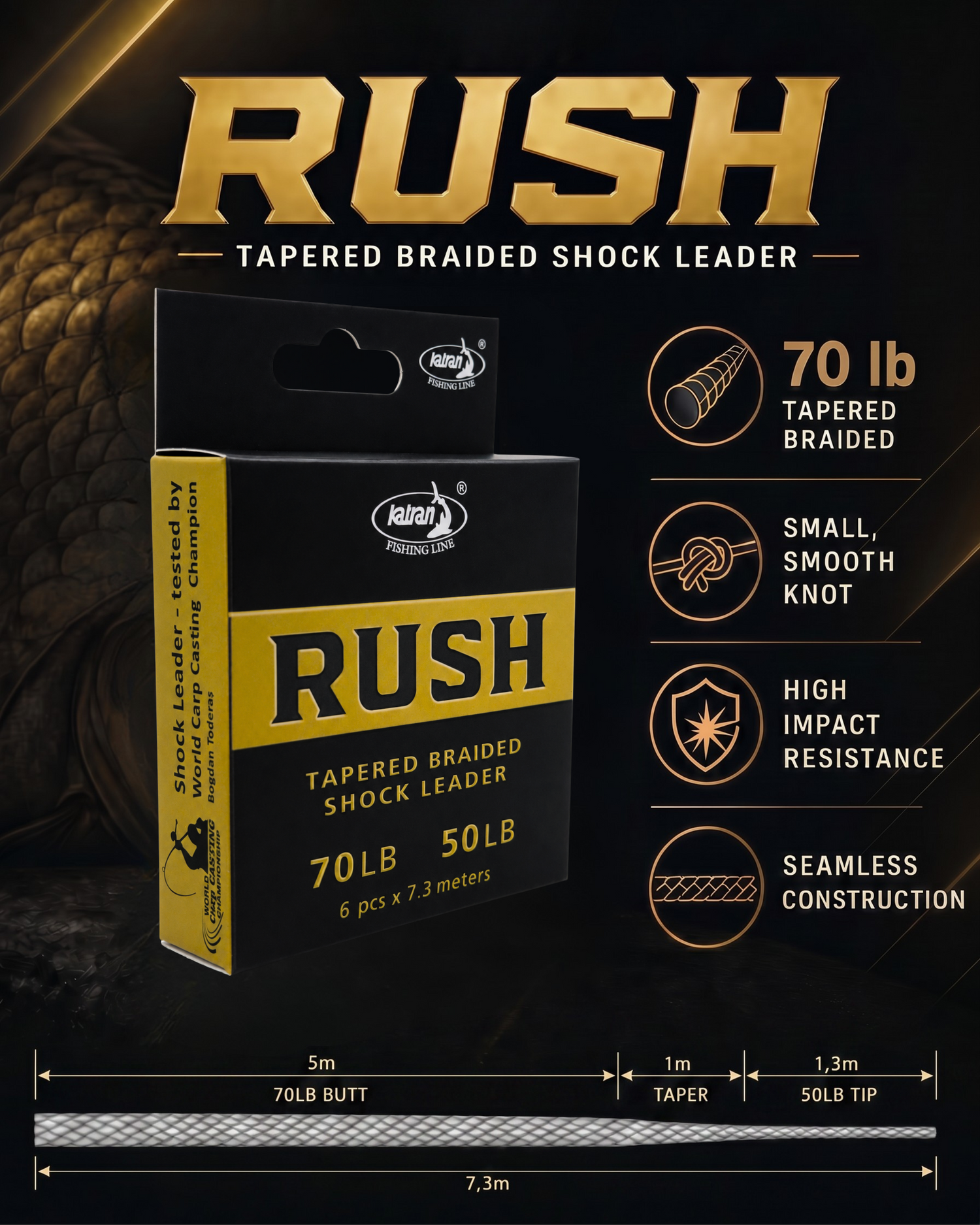 Katran Rush Tapered Braided Shock Leader 50-70lb